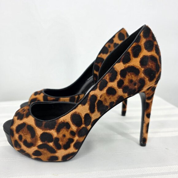 NINE WEST Expensive Platform Pump D'Orsay Leopard Hair Shoes Heels 7.5 NWOB - Picture 5 of 10